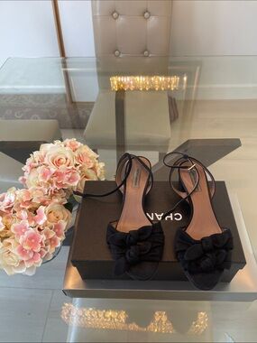 Tabitha Simmons "Eloy" Bow-Embellished Suede Sandals.